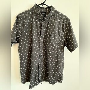 RVCA Gray and White Casual Button Down Shirt